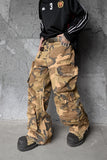 Heavy camo wide leg cargo pants